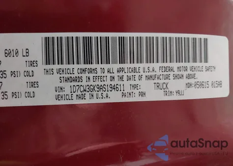 2010 Dodge Dakota Bighorn/Lonestar z USA, uszkodzony, nr VIN 1D7CW3GK9AS194611
